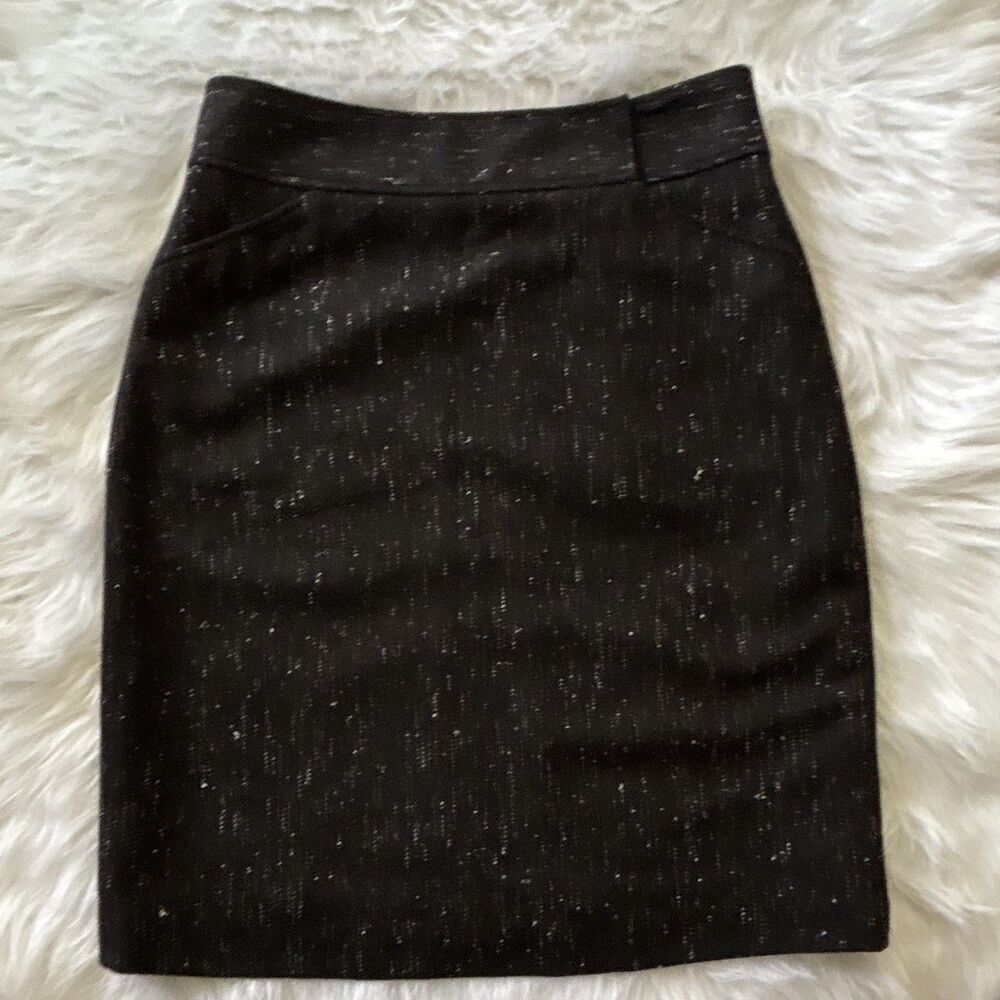J.CREW Womens Black Speckled Tweed Pencil Knee Skirt 6 Lined Zip 603